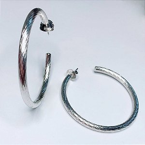 Brinco Argola Grande Escovada 5,2 cm - Banho de Rodio