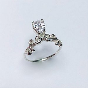 Anel Zircônia Gota + Arabesco - Prata 925