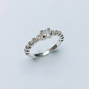 Anel Mini Solitario cravejado - Prata 925