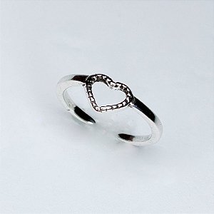 Anel Falange Coração Vazado Regulável - Prata 925