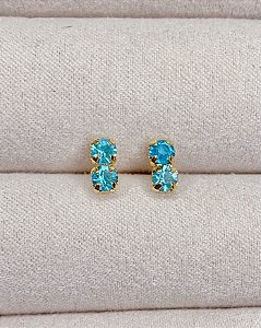 Brinco Ponto de Luz Duplo Azul 8mm - Banho de Ouro 18k