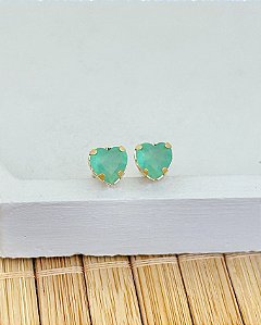 Brinco Coração Zirconia Verde 6mm - Banho de Ouro 18k