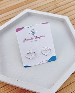 Brinco Coração Vazado Fino - Prata 925