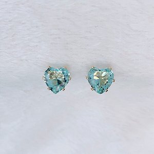 Brinco Coração Zirconia Azul Claro 6mm - Banho de Ouro 18k