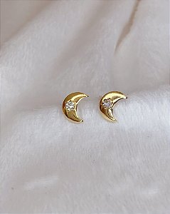 Brinco Lua Estrela c/ Zirconia 1cm - Banho de Ouro 18k