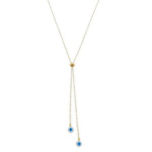Colar Gravatinha Ajustavél Olho Grego 70cm - Banho de Ouro 18k