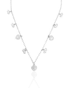 Colar Chocker 8 Corações Duplo 40cm - Prata 925