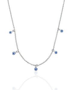 Colar Chocker com 5 Olho Grego 40cm - Prata 925