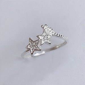 Anel 2 Estrelas Cravejadas - Prata 925