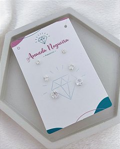 Brinco Trio Zirconia Cristal - Prata 925