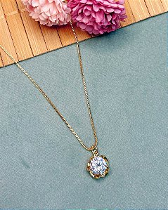 Colar Zircônia Flor 1,1cm - Banho de Ouro 18k