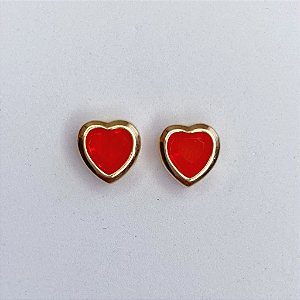 Brinco Coração Vermelho Caixa 0,8cm - Banho de Ouro 18k