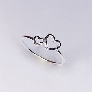 Anel Coração Duplo Vazado Pequeno - Prata 925