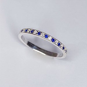 Anel Meia Aliança Cravejada Azul + incolor - Prata 925