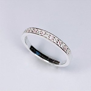 Anel Meia Aliança Cravejada Rosa Claro + incolor - Prata 925