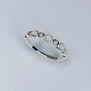 Anel Meia Aliança Zirconia +circulo Vazado - Prata 925