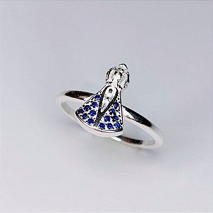 Anel Nossa Senhora Cravejado Azul - Prata 925