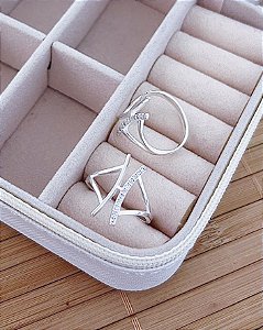 Anel H Metade Cravejado - Prata 925