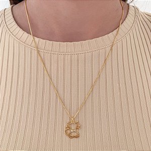 Colar Pingente Gatinho Vazado 45cm - Banho de Ouro 18k