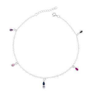 Tornozeleira Gotas Colors - Prata 925