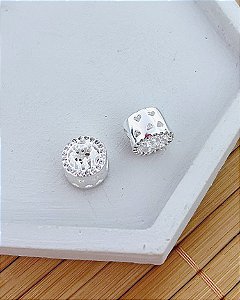 Berloque Família Separador Cravejado Vazado - Prata 925