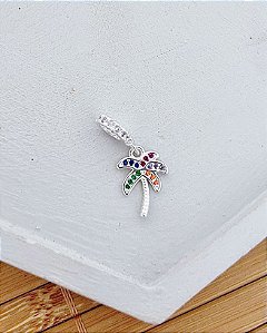 Berloque Coqueiro Cravejado Colorido - Prata 925