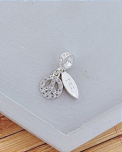 Berloque Simbolo da Paz Cravejado c/ Plaquinha Paz - Prata 925