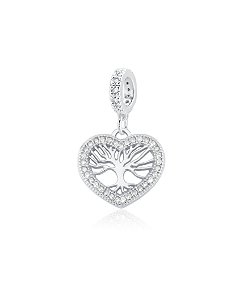 Berloque Coração Cravejado c/ Árvore da vida Vazada - Prata 925