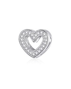 Berloque Coração Vazado Cravejado Separador - Prata 925