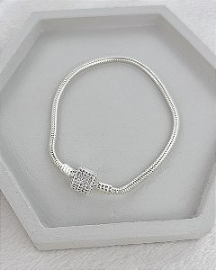 Pulseira Para Berloque Tradicional Fecho Cravejado - Prata 925