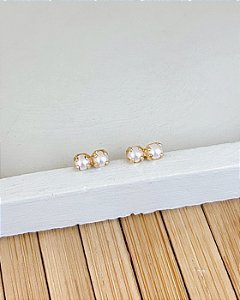 Brinco Infantil Perola Dupla - Banho de Ouro 18k