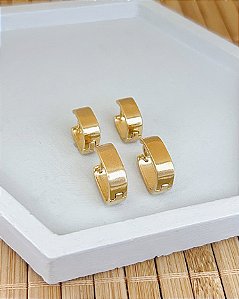 Brinco Duo Argolinha Quadrada Lisa - Banho de Ouro 18k