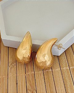 Brinco Gota Puffer 3cm - Banho de Ouro 18k
