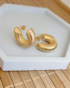 Brinco Argola Tubo Grossa Espiral 2,5cm - Banho de Ouro 18k