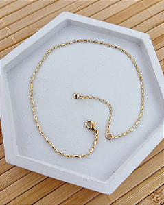 Tornozeleira Malha Canudinho e Bolinha 25cm + 4cm de extensor - Banho de Ouro 18k