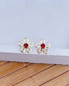 Brinco Flor Vazada com Ponto de Luz - Banho de Ouro 18k