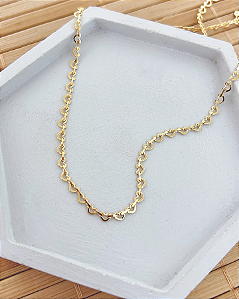 Colar Chocker Elo Coração Interligado 37cm - Banho de Ouro 18k