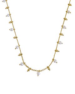 Colar Chocker Perolas e Bolinhas Penduradas 40cm - Banho de Ouro 18k