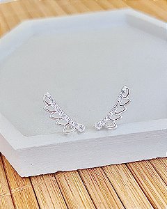 Brinco Folhas Vazadas Cravejada 1,8cm - Prata 925