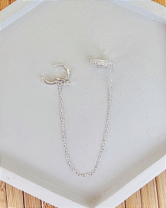 Brinco Ear Line Argolinha Cravejada Click e Piercing Fake Cravejado UNIDADE - Prata 925