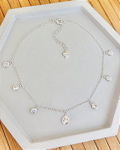 Tornozeleira 7 Pontos de Luz  22cm + 3cm de Extensor - Prata 925