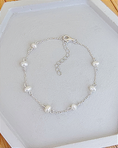 Pulseira 7 Pérolas de Água Doce 16cm + 3cm de Extensor - Prata 925