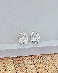 Brinco Círculo Oval Cravejado 3,4cm - Prata 925