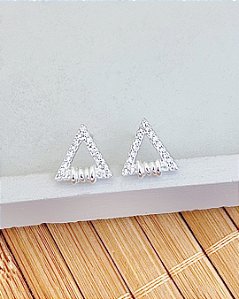 Brinco Triangulo Vazado Cravejado Detalhe Aramado 1,1cm - Prata 925