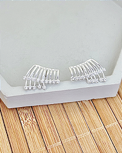 Brinco Ear Cuff Linhas c/ Pontos de Luz 2cm - Prata 925