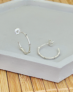 Brinco Argolinha Fina com Pontos de Luz 1,7cm - Prata 925