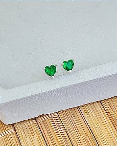 Brinco Coração Zircônia Verde 0,4cm - Prata 925