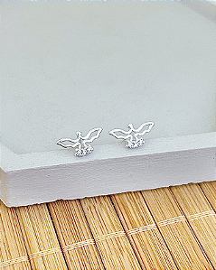 Brinco Espirito Santo Vazado Cravejado 1,2cm - Prata 925