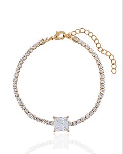 Pulseira Riviera com Zircônia Quadrada 19cm - Banho de Ouro 18k