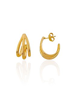 Brinco Argola Tripla Lisa 2,2cm - Banho de Ouro 18k